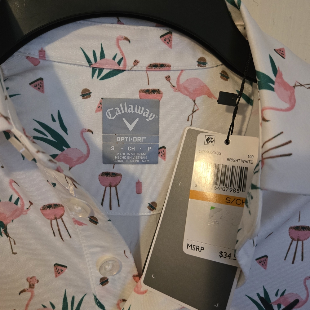 Callaway Boys Small White Flamingo‎ Print Shirt - Picture 2 of 4
